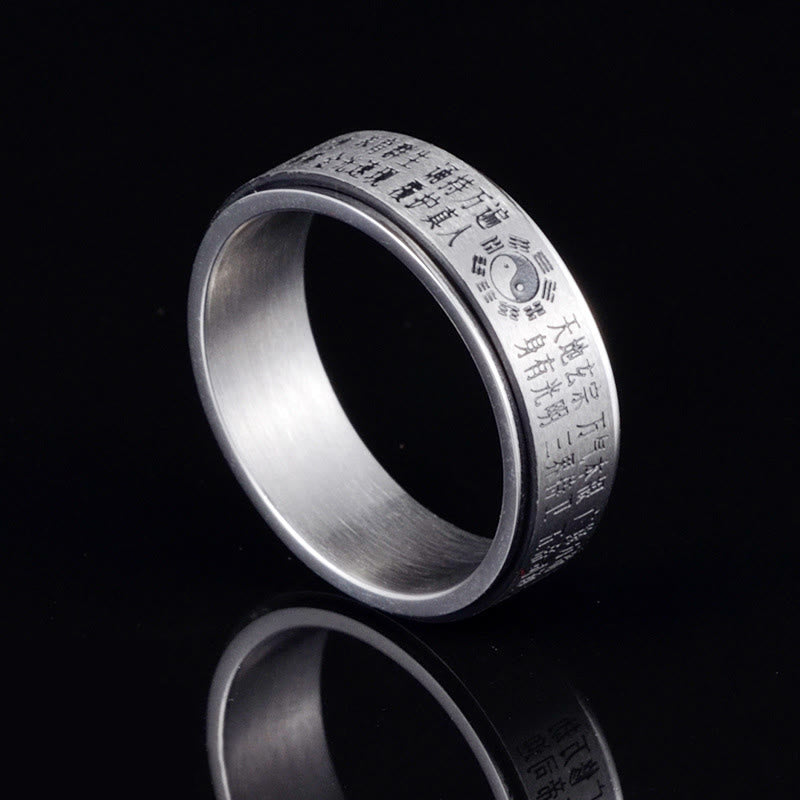 Anillo giratorio de equilibrio de acero de titanio con caracteres chinos Bagua Yin Yang y Buddha Stones