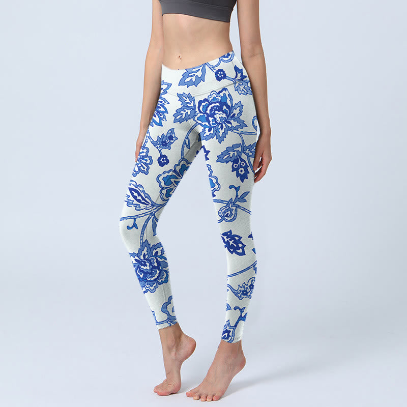 Leggings deportivos con estampado de flores y Buddha Stones para mujer - Blanco - US18，UK/AU22，EU50 (4XL) - image 1
