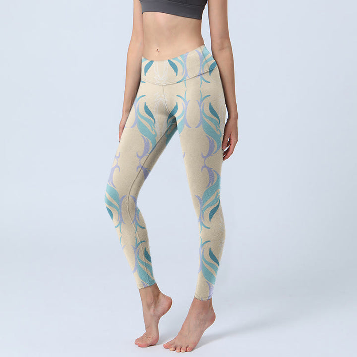 Leggings de yoga para mujer con líneas azules, moradas y verdes y Buddha Stones - Beige - US18，UK/AU22，EU50 (4XL) - image 1