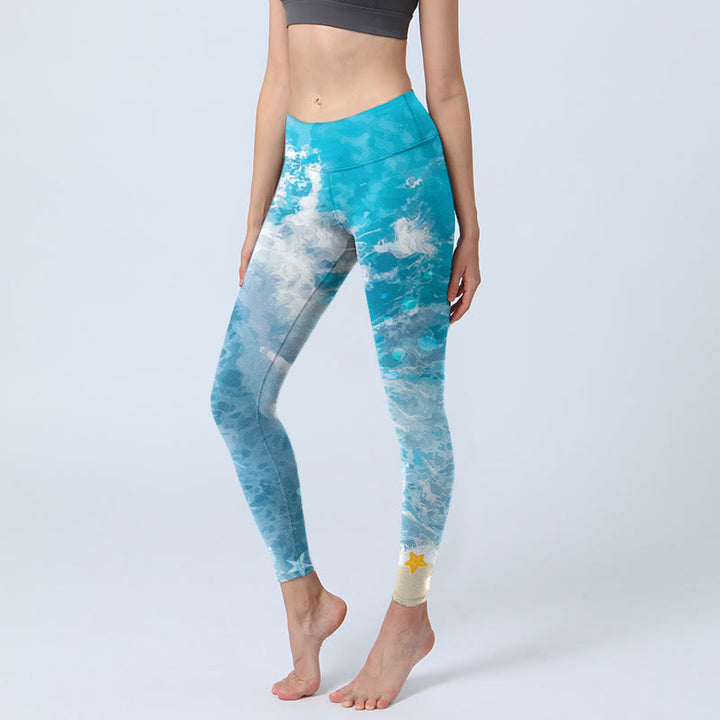 Leggings deportivos con Buddha Stones y olas del océano para mujer - Turquesa oscuro - US18，UK/AU22，EU50 (4XL) - image 1