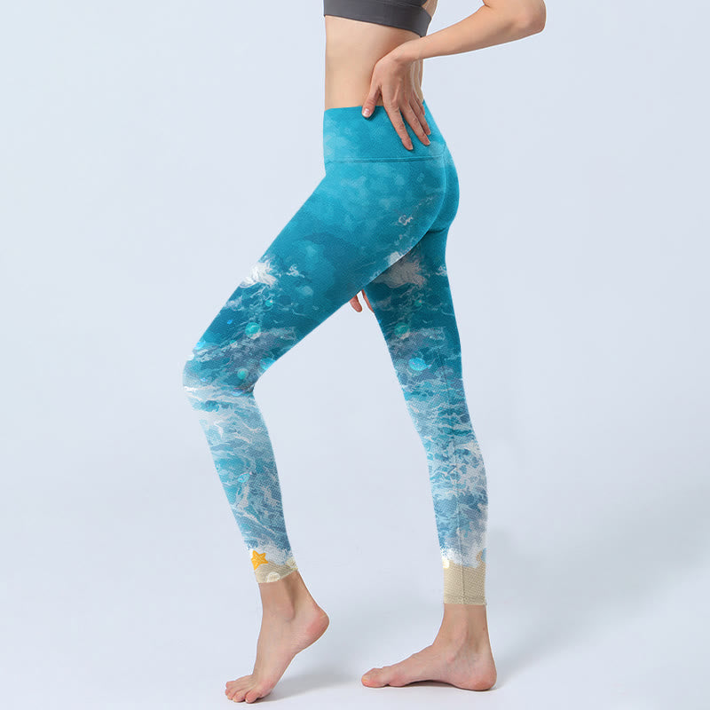 Leggings deportivos con Buddha Stones y olas del océano para mujer - image 4