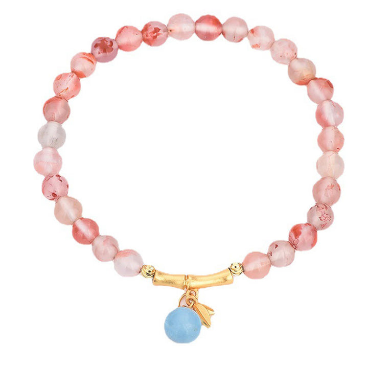 Pulsera de la suerte con Buddha Stones, ágata roja del sur, aguamarina, perla, jade hetiano, flor de bambú