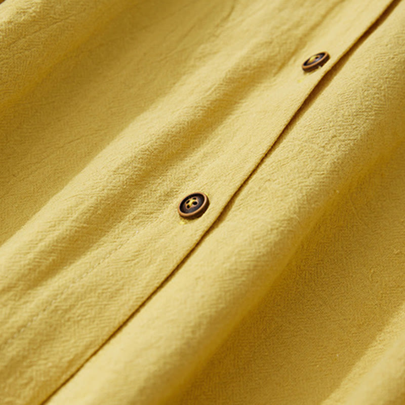 Camisas de mujer de lino y algodón con botones y manga larga con bordado geométrico de Buddha Stones - image 8