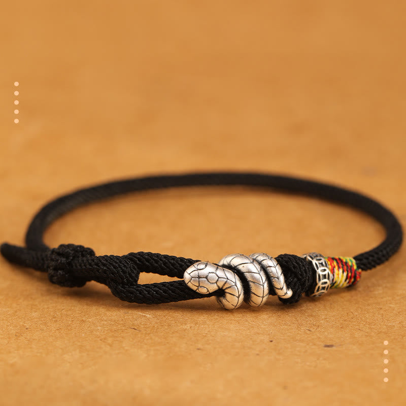 Pulsera de la suerte con anillo y moneda del año de la serpiente en plata de ley 925 con hilo rojo y Buddha Stones - Negro - 18-20 cm - image 11