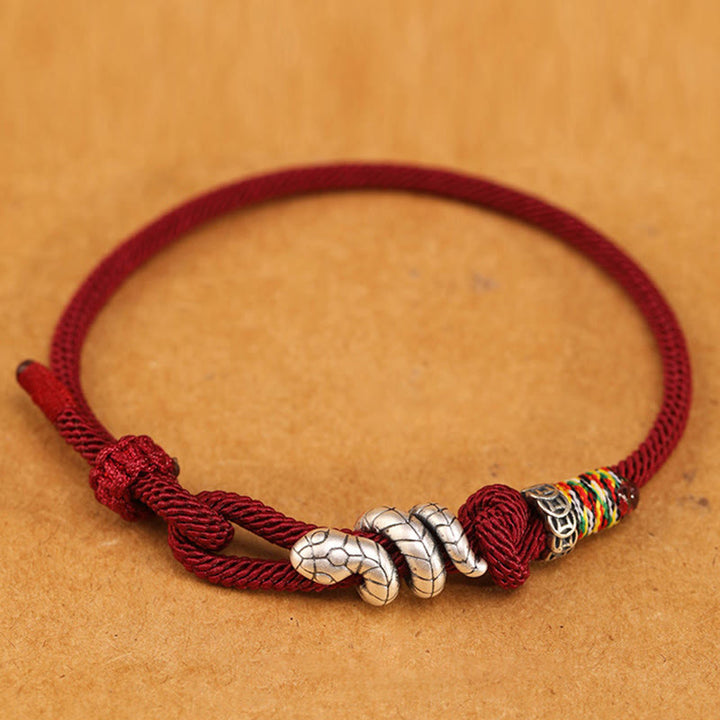 Pulsera de la suerte con anillo y moneda del año de la serpiente en plata de ley 925 con hilo rojo y Buddha Stones - image 2