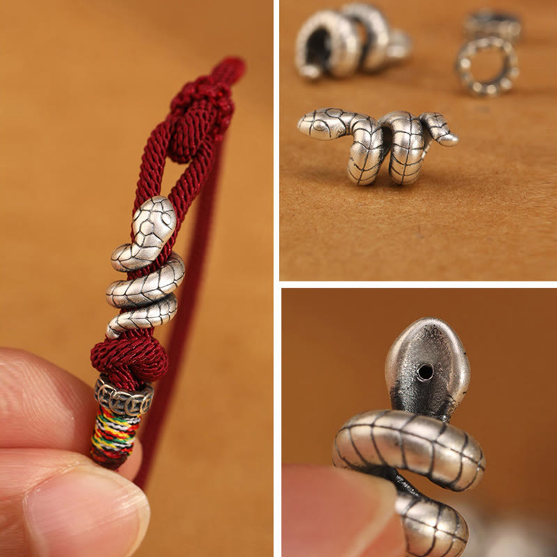 Pulsera de la suerte con anillo y moneda del año de la serpiente en plata de ley 925 con hilo rojo y Buddha Stones - image 8