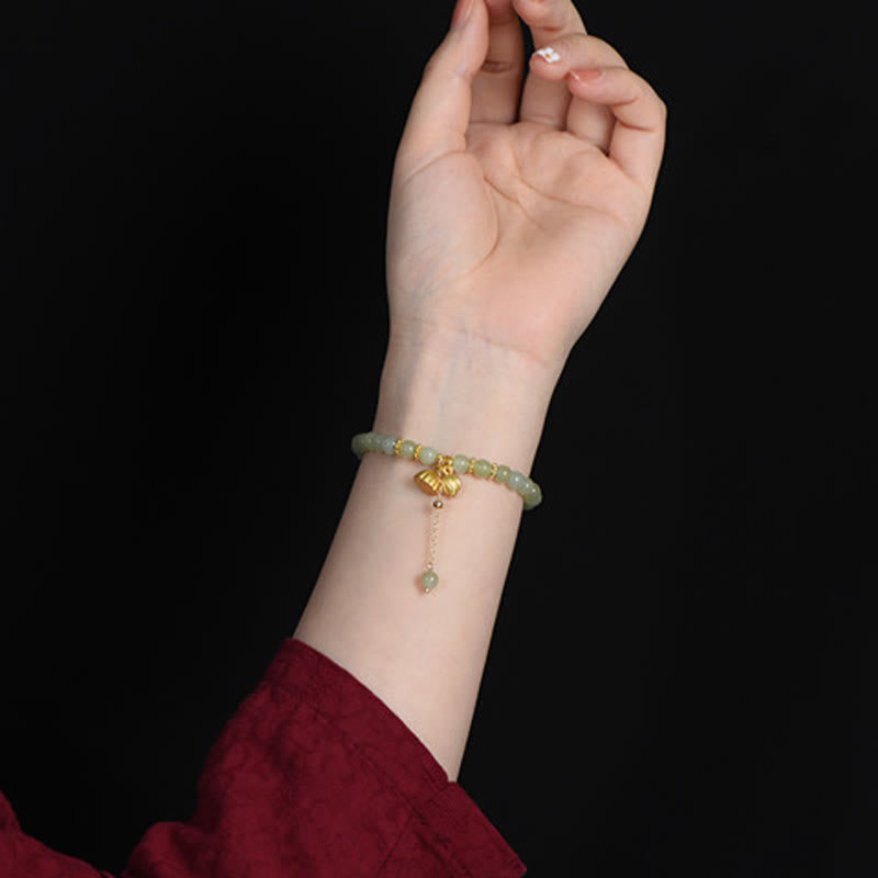 Pulsera de la suerte con loto de jade hetiano natural y Buddha Stones