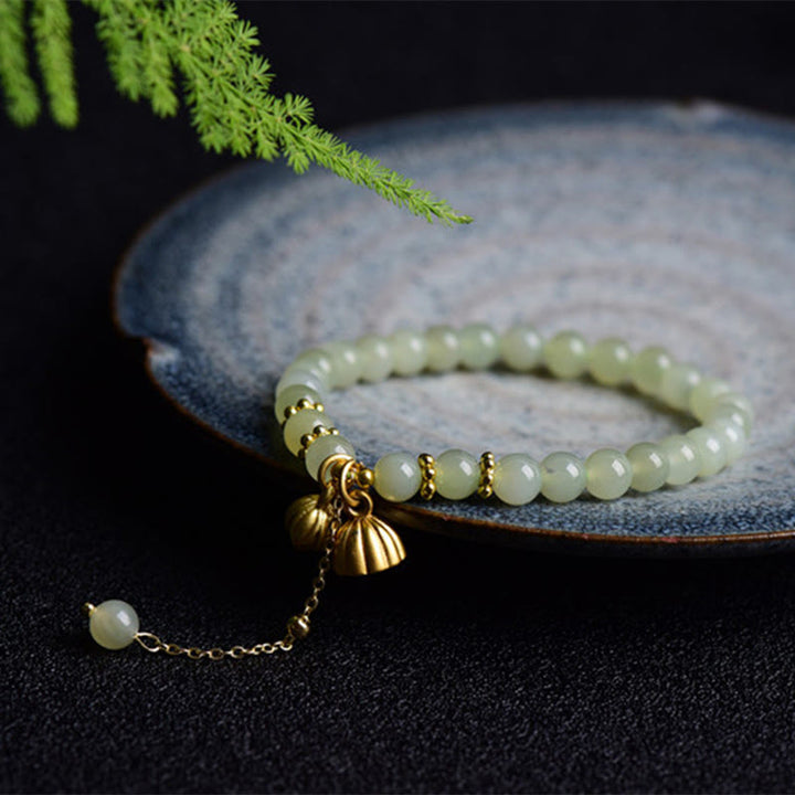Pulsera de la suerte con loto de jade hetiano natural y Buddha Stones