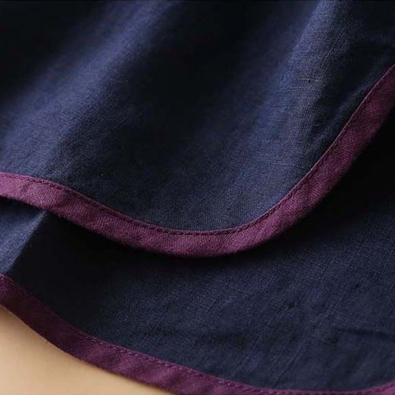 Camisa de lino y algodón de manga larga para mujer con diseño de flores bordadas retro con Buddha Stones