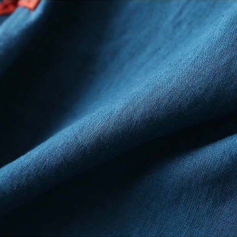 Camisa de lino y algodón de manga larga para mujer con diseño de flores bordadas retro con Buddha Stones