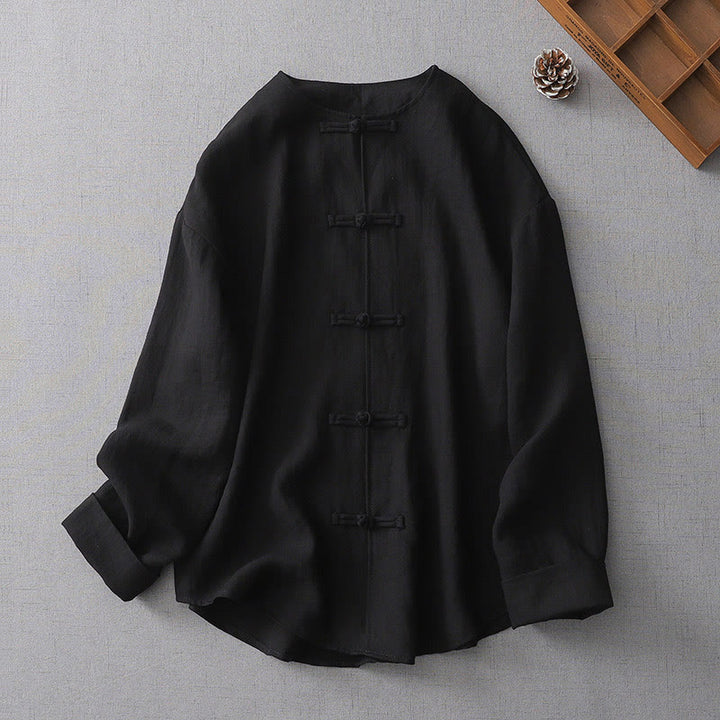 Camisa de manga larga con botones de color liso para mujer con Buddha Stones - Negro - US8-10，UK/AU12-14，EU40-42 (2XL) - image 13