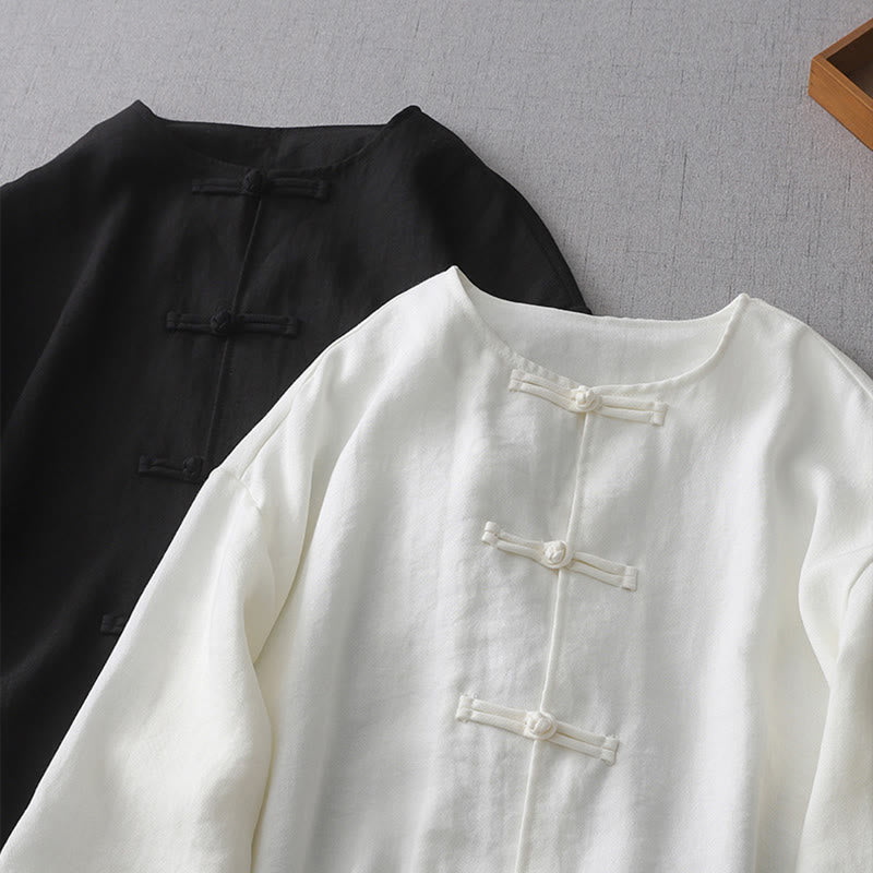 Camisa de manga larga con botones de color liso para mujer con Buddha Stones - image 10