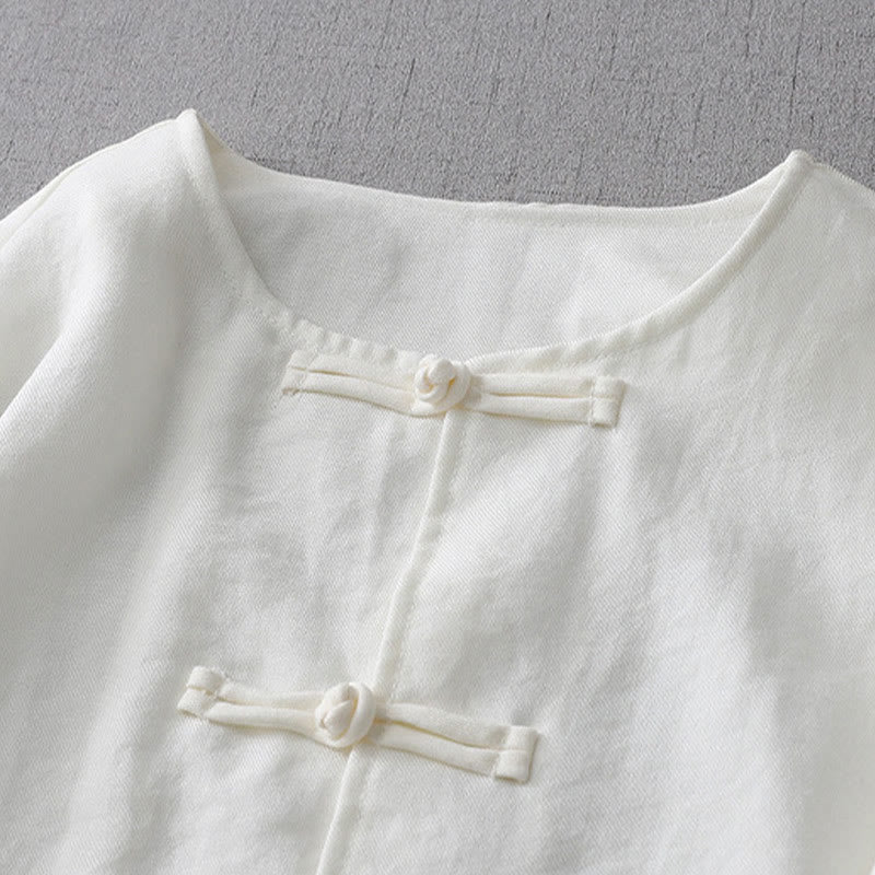 Camisa de manga larga con botones de color liso para mujer con Buddha Stones - image 3