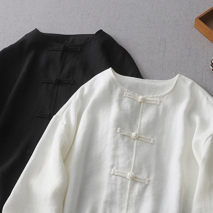 Camisa de manga larga con botones de color liso para mujer con Buddha Stones - image 11