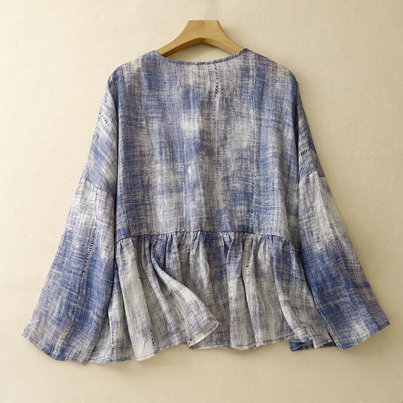 Camisa de algodón de manga larga con botones y efecto tie-dye con Buddha Stones - image 1