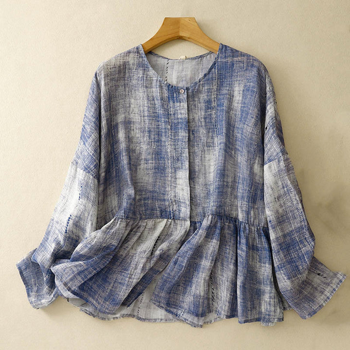 Camisa de algodón de manga larga con botones y efecto tie-dye con Buddha Stones