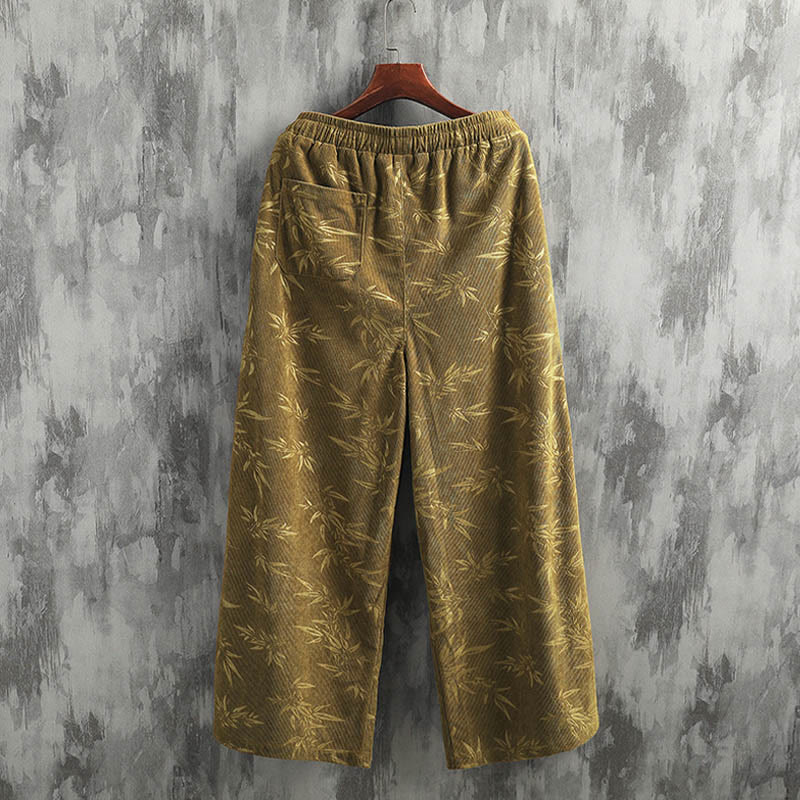 Pantalones anchos de pana con cordón de algodón y hojas de bambú y Buddha Stones para hombre con bolsillos - image 5