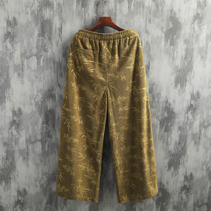 Pantalones anchos de pana con cordón de algodón y hojas de bambú y Buddha Stones para hombre con bolsillos - image 5