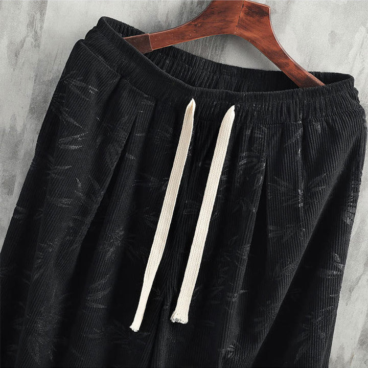 Pantalones anchos de pana con cordón de algodón y hojas de bambú y Buddha Stones para hombre con bolsillos - image 15