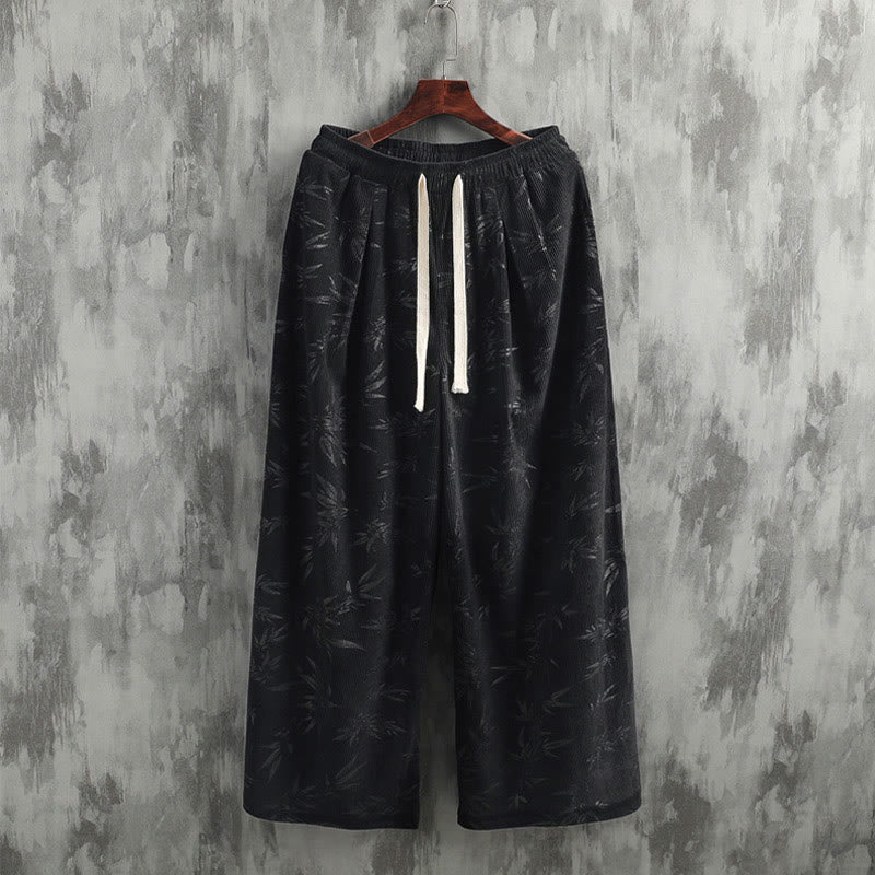 Pantalones anchos de pana con cordón de algodón y hojas de bambú y Buddha Stones para hombre con bolsillos - image 14