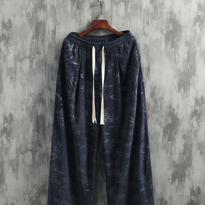 Pantalones anchos de pana con cordón de algodón y hojas de bambú y Buddha Stones para hombre con bolsillos - image 2