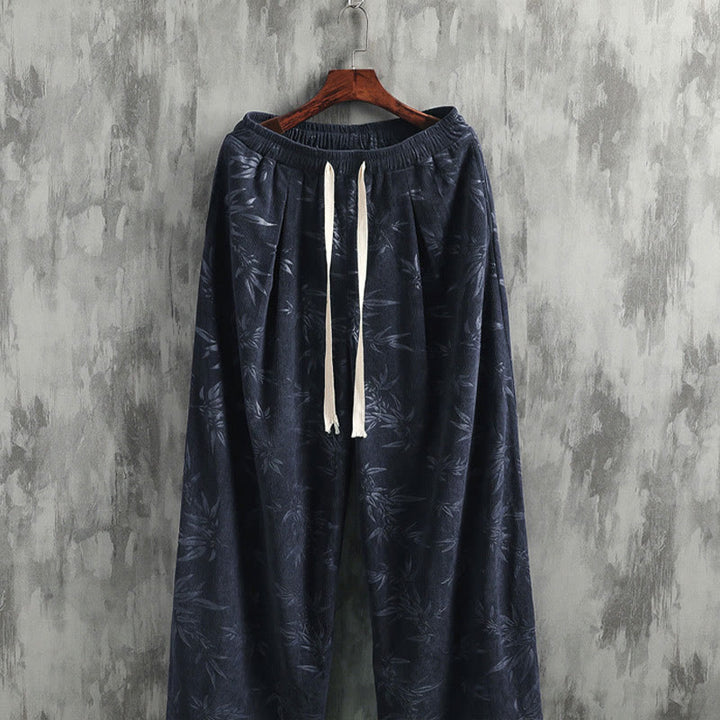 Pantalones anchos de pana con cordón de algodón y hojas de bambú y Buddha Stones para hombre con bolsillos - image 2