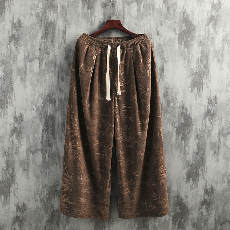 Pantalones anchos de pana con cordón de algodón y hojas de bambú y Buddha Stones para hombre con bolsillos - image 17