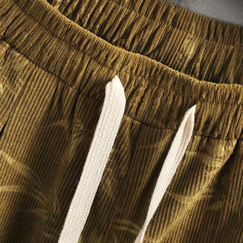 Pantalones anchos de pana con cordón de algodón y hojas de bambú y Buddha Stones para hombre con bolsillos - image 7