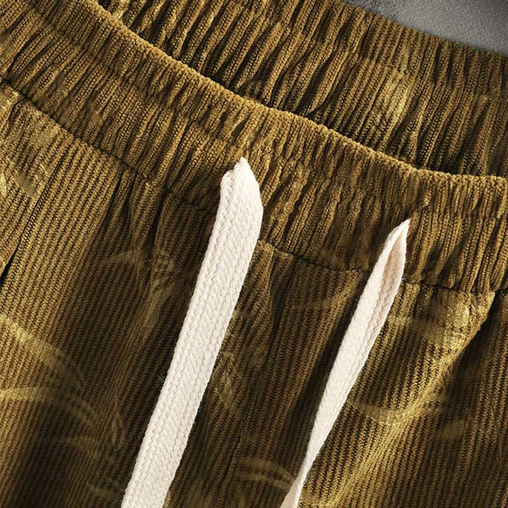 Pantalones anchos de pana con cordón de algodón y hojas de bambú y Buddha Stones para hombre con bolsillos - image 7