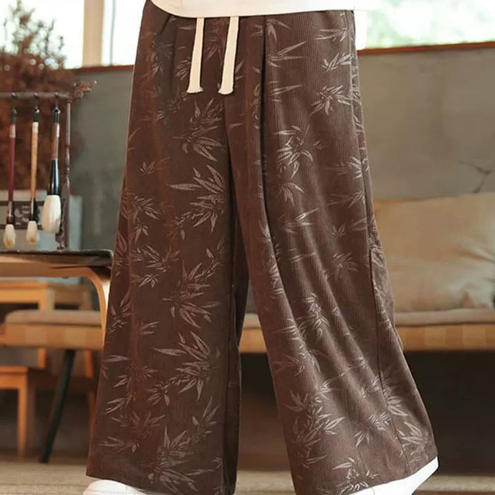 Pantalones anchos de pana con cordón de algodón y hojas de bambú y Buddha Stones para hombre con bolsillos - Marrón silla de montar - US/UK/AU46, EU56 (5XL) - image 16
