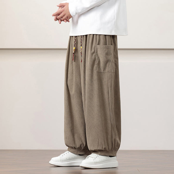 Pantalones harén de pana con cordón y bolsillos de color liso para hombre con Buddha Stones - image 24