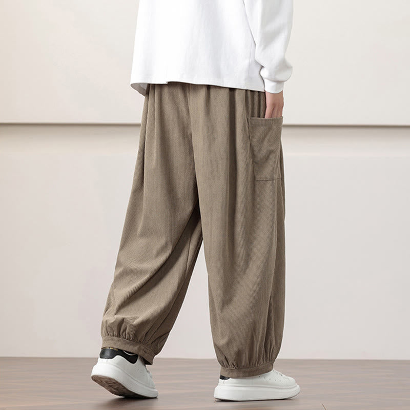 Pantalones harén de pana con cordón y bolsillos de color liso para hombre con Buddha Stones - image 26