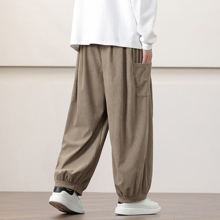 Pantalones harén de pana con cordón y bolsillos de color liso para hombre con Buddha Stones - image 26