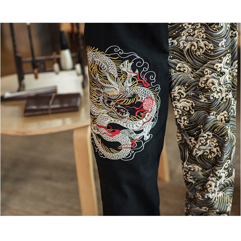 Pantalones de hombre de dos tonos con estampado de dragón y Buddha Stones y bolsillos - image 3
