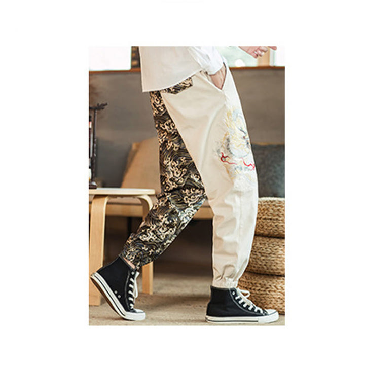 Pantalones de hombre de dos tonos con estampado de dragón y Buddha Stones y bolsillos - image 10