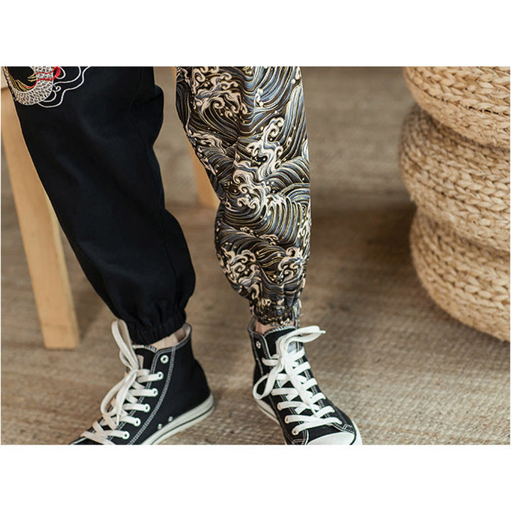 Pantalones de hombre de dos tonos con estampado de dragón y Buddha Stones y bolsillos - image 4