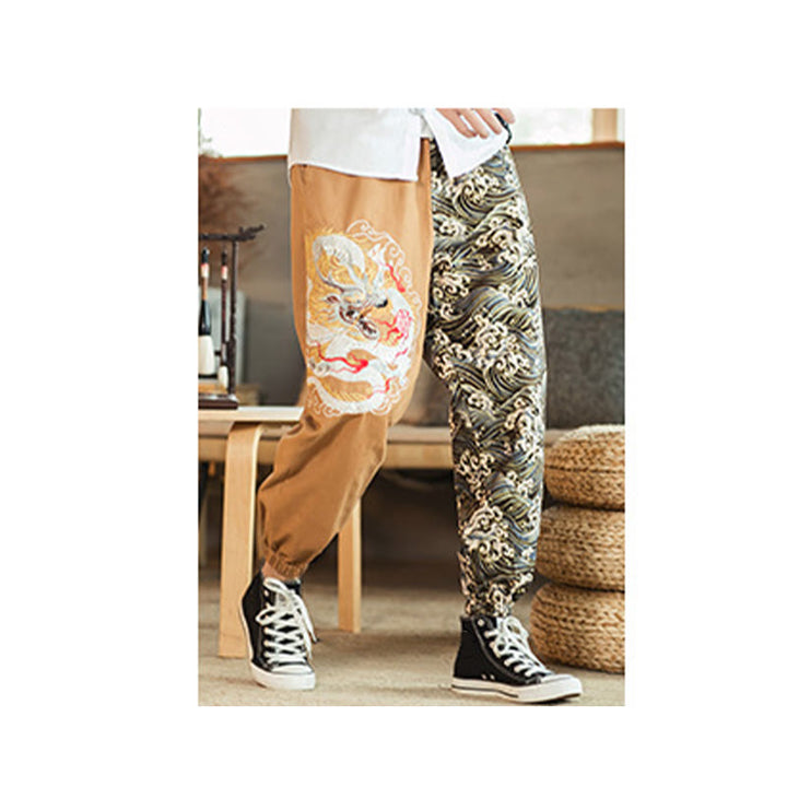 Pantalones de hombre de dos tonos con estampado de dragón y Buddha Stones y bolsillos - image 7