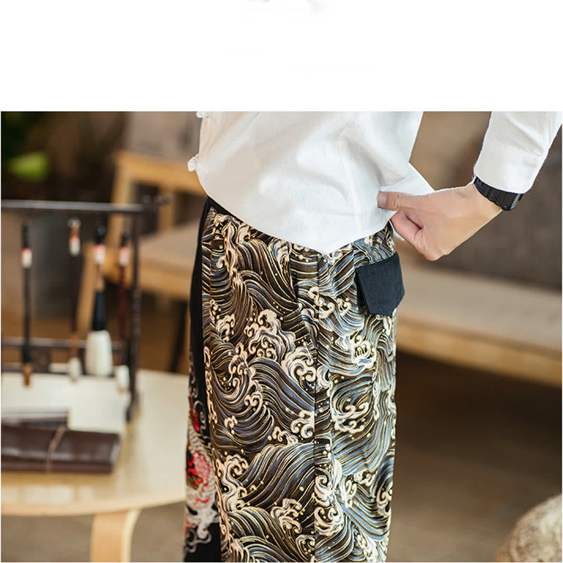 Pantalones de hombre de dos tonos con estampado de dragón y Buddha Stones y bolsillos - image 1