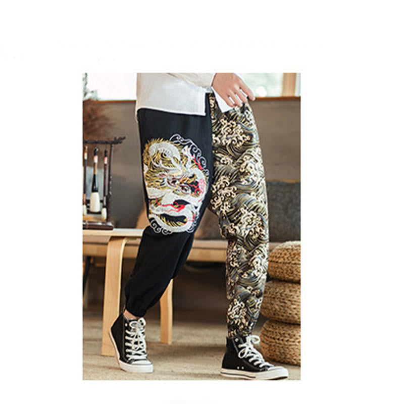 Pantalones de hombre de dos tonos con estampado de dragón y Buddha Stones y bolsillos - image 2