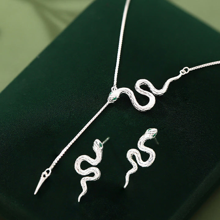 Juego de collar, colgante y pendientes con Buddha Stones en plata de ley 925 y el año de la serpiente