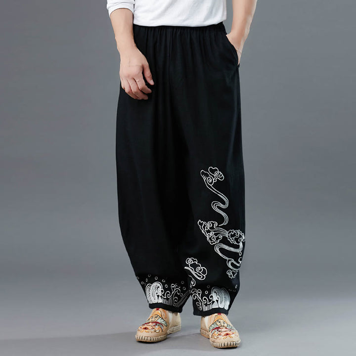 Pantalones étnicos de algodón con cintura elástica y bolsillos para hombre con diseño de Buddha Stones - image 1