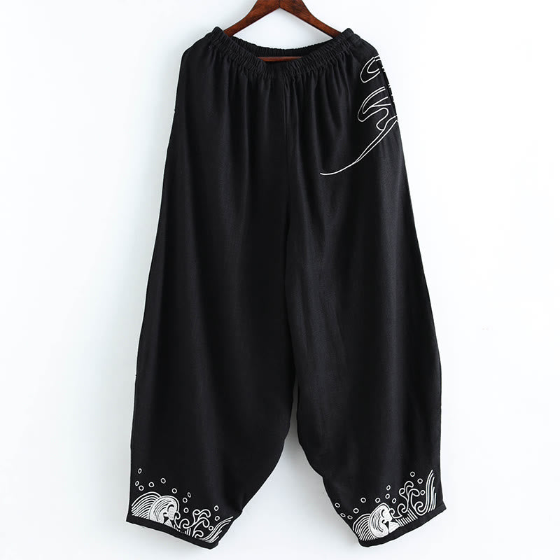 Pantalones étnicos de algodón con cintura elástica y bolsillos para hombre con diseño de Buddha Stones - image 8