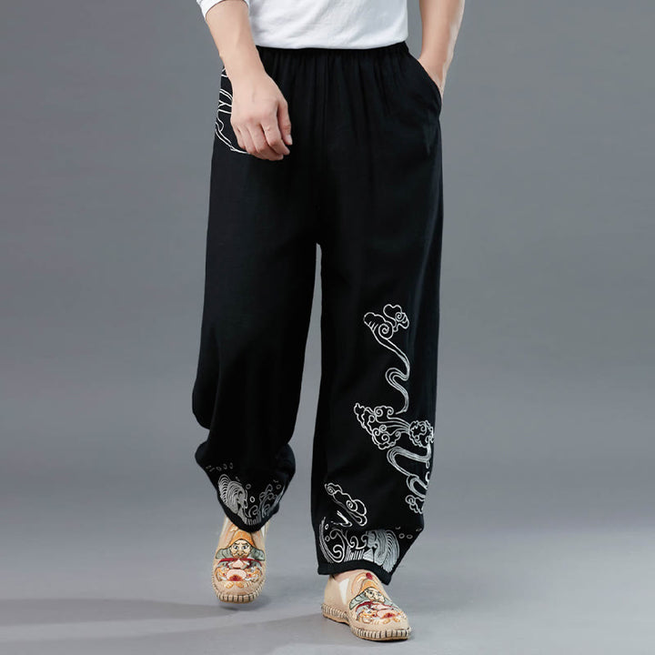 Pantalones étnicos de algodón con cintura elástica y bolsillos para hombre con diseño de Buddha Stones - image 4