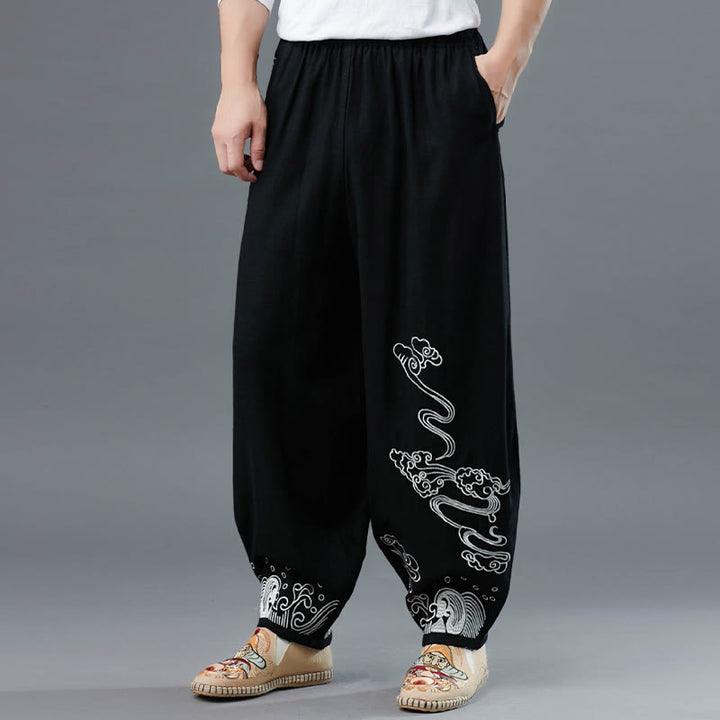 Pantalones étnicos de algodón con cintura elástica y bolsillos para hombre con diseño de Buddha Stones - image 7