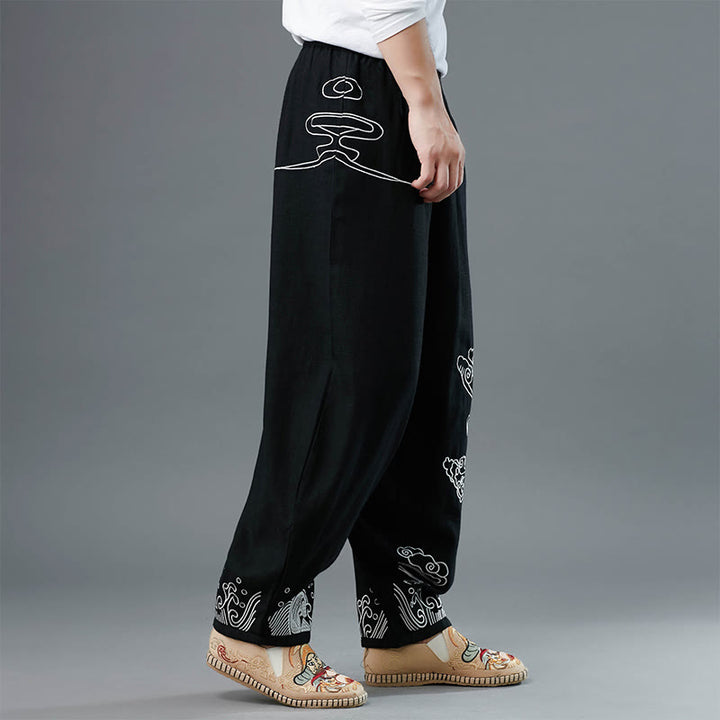 Pantalones étnicos de algodón con cintura elástica y bolsillos para hombre con diseño de Buddha Stones - image 6