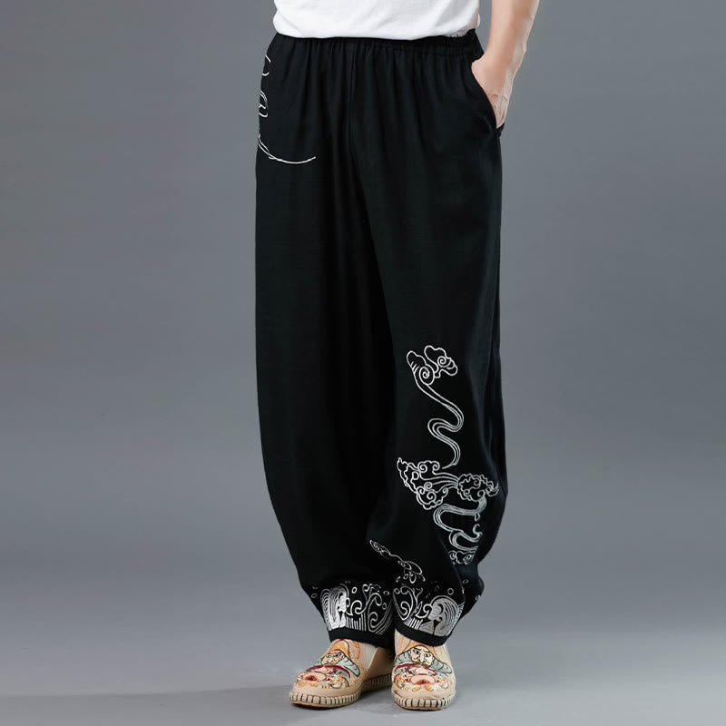 Pantalones étnicos de algodón con cintura elástica y bolsillos para hombre con diseño de Buddha Stones