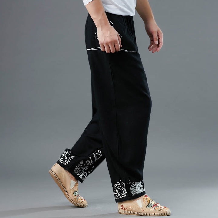Pantalones étnicos de algodón con cintura elástica y bolsillos para hombre con diseño de Buddha Stones - image 2