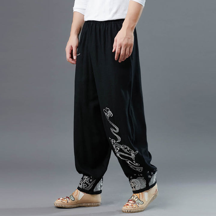 Pantalones étnicos de algodón con cintura elástica y bolsillos para hombre con diseño de Buddha Stones - image 5