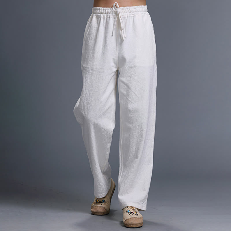 Pantalones de lino con cordón y bolsillos para hombre, de color liso e informal, con Buddha Stones - image 1