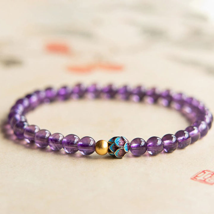Pulsera de conciencia espiritual con loto y amatista natural de Buddha Stones
